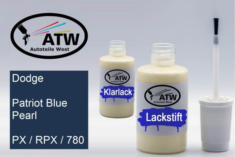 Dodge, Patriot Blue Pearl, PX / RPX / 780: 20ml Lackstift + 20ml Klarlack - Set, von ATW Autoteile West.